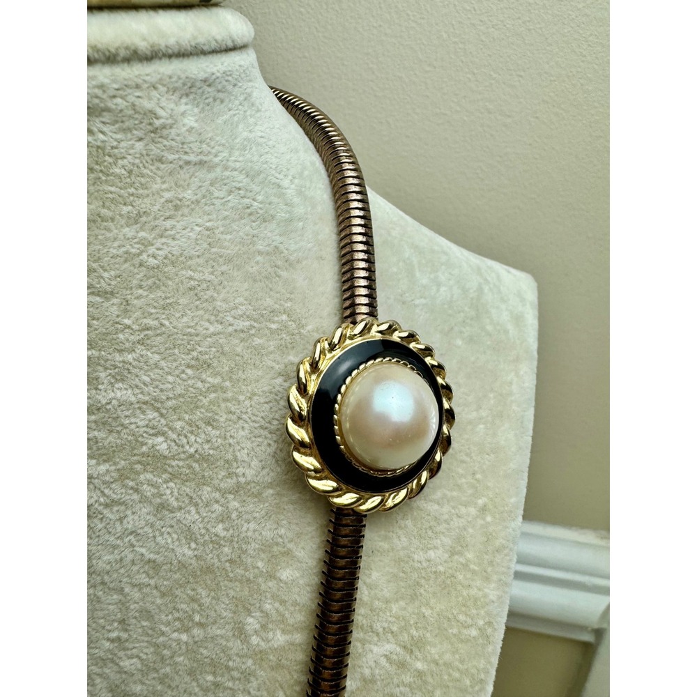 Park Lane Vintage Style Jewelry Set Gold Tone Faux Pearl Black Enamel 4pc Set - Picture 10 of 16